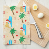 Kerstsurfende Santa Dogs Kitchen Towel Theedoek (Quarter Fold)