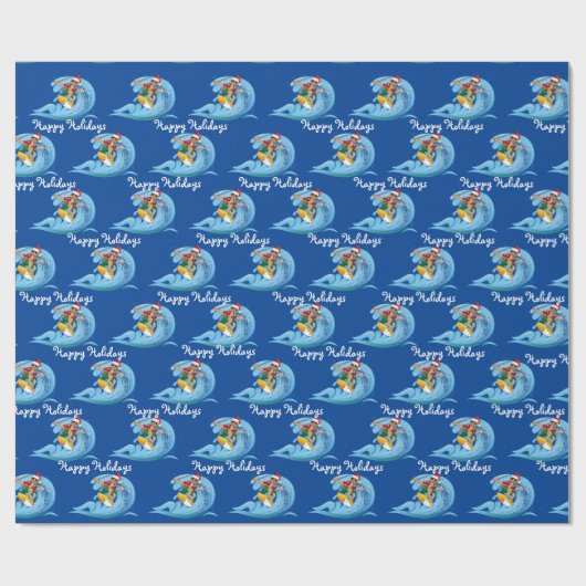 KerstSurfer op Wave Cadeaupapier (Vlak)