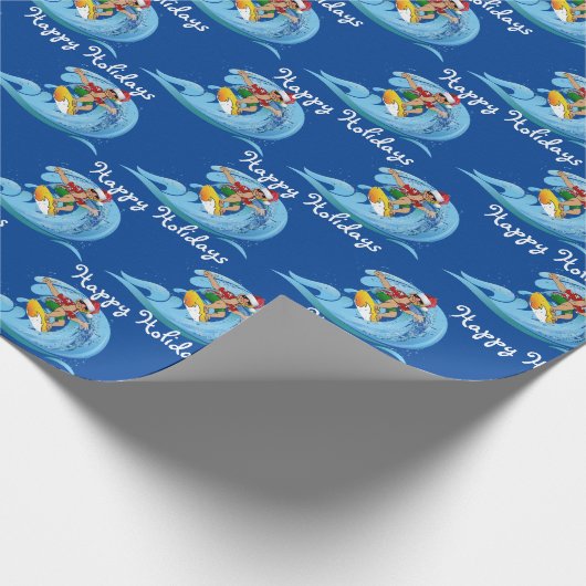 KerstSurfer op Wave Cadeaupapier (Hoek)