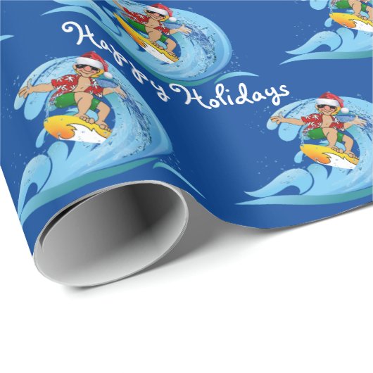 KerstSurfer op Wave Cadeaupapier (Rol Hoek)