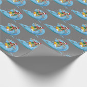 KerstSurfer op Wave Cadeaupapier (Hoek)