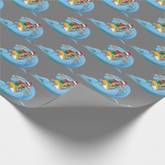 KerstSurfer op Wave Cadeaupapier (Hoek)