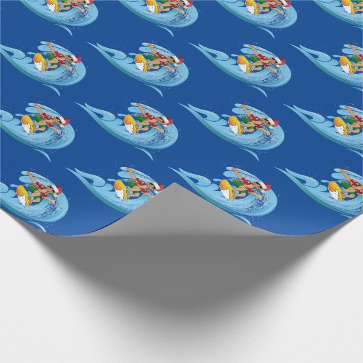 KerstSurfer op Wave Cadeaupapier (Hoek)