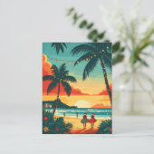 Kerstsurfers Tropisch Strand Zonsondergang Briefkaart (Staand voorkant)