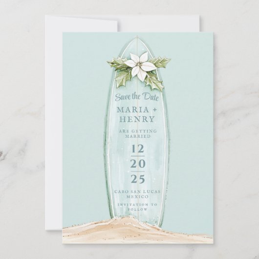 kerstsurfplank | Winter Beach Bewaar de datum Save The Date (Voorkant)