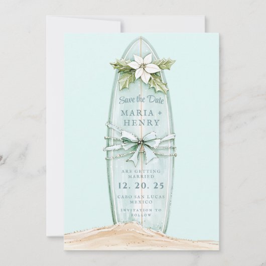 kerstsurfplank | Winter Beach Bewaar de datum Save The Date (Voorkant)