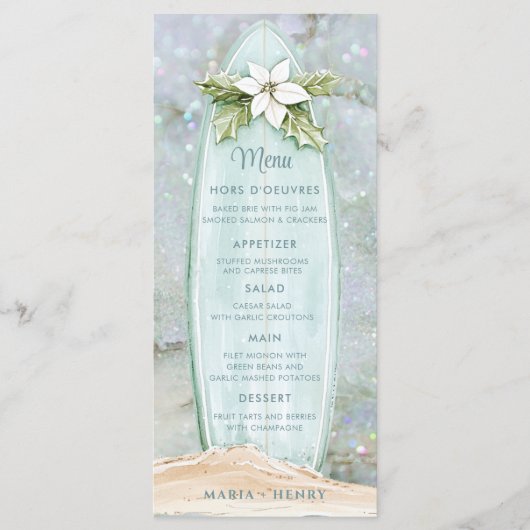 kerstsurfplank | Winter Beach Glitter Menu (Voorkant)