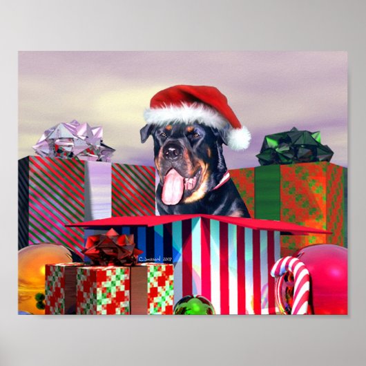 Kerstsurprise voor Rottweiler Poster (Voorkant)