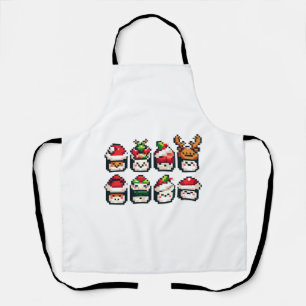 Kerstsushi Gezichten - Schattigee Pixel Art Vakant Schort