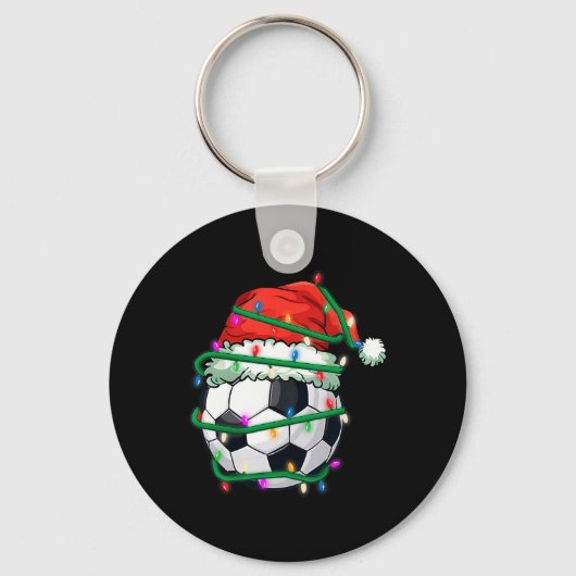 Kerstsvoetbal in kerstmuts tijdens Kerstmis licht Sleutelhanger (Voorkant)