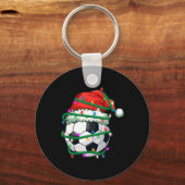 Kerstsvoetbal in kerstmuts tijdens Kerstmis licht Sleutelhanger (Voorkant)