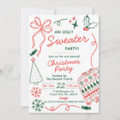 Kerstsweaterfeest met de Hand Getekende Kerst Krab Kaart (Voorkant)