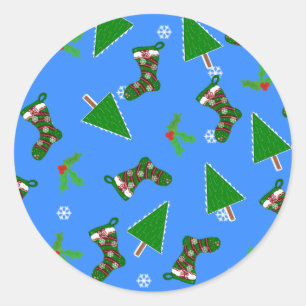 Kerstsymbolen Blauwe Prijskaart Ronde Sticker
