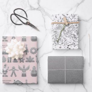 Kerstsymbolen Glitter Zilver Inpakpapier Vel