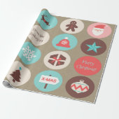 kerstsymbolen Grote Medallianties Aangepaste tekst Cadeaupapier (Uitgerold)