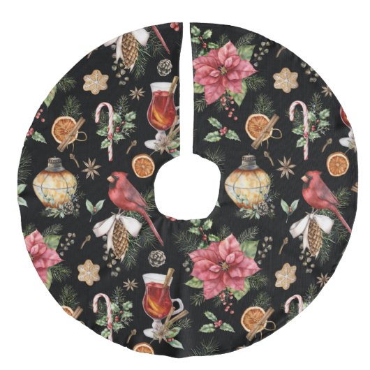 kerstSymbolen Patroonkardinaal, Poinsettia Fa Imitatie Linnen Kerstboom Kleed (Voorkant)