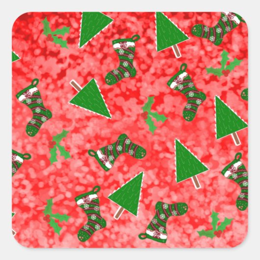 Kerstsymbolen Rood Cadeaulint Vierkante Sticker (Voorkant)