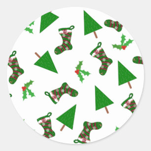 Kerstsymbolen Rood en Groen Ronde Sticker
