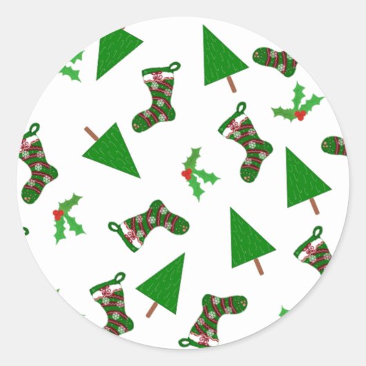 kerstsymbolen rood en groen ronde sticker (Voorkant)