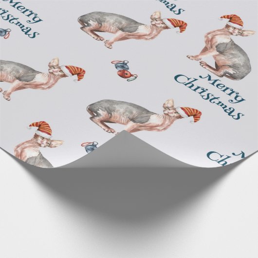 kerstsynx-kat-cadeau, kerstvakantieverval cadeaupapier (Hoek)