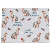 kerstsynx-kat-cadeau, kerstvakantieverval groot cadeauzakje (Voorkant)