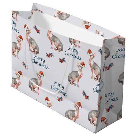 kerstsynx-kat-cadeau, kerstvakantieverval groot cadeauzakje (Voorkant Gekanteld)