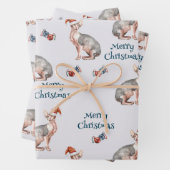 kerstsynx-kat-cadeau, kerstvakantieverval inpakpapier vel (In situ)