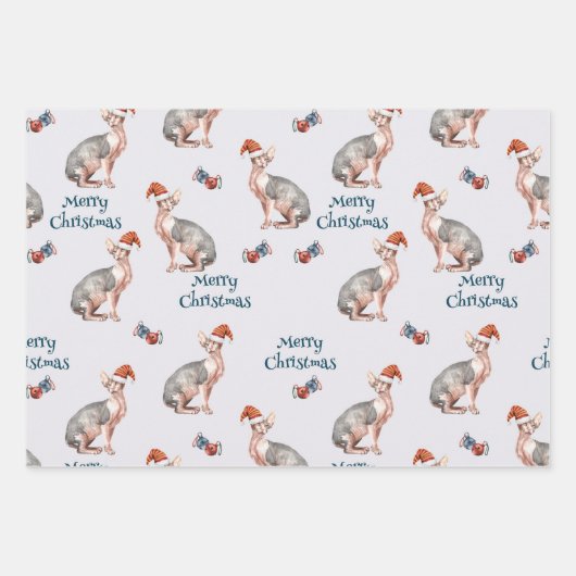 kerstsynx-kat-cadeau, kerstvakantieverval inpakpapier vel (Voorkant)