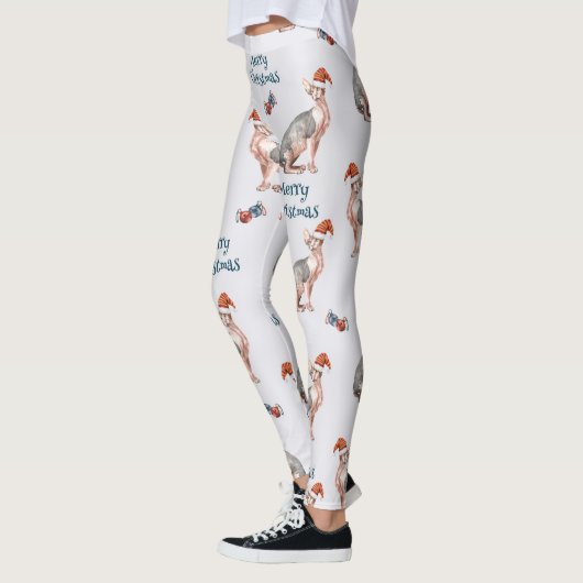 kerstsynx-kat-cadeau, kerstvakantieverval leggings (Links)