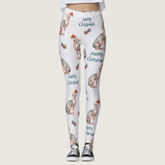 kerstsynx-kat-cadeau, kerstvakantieverval leggings (Voorkant)