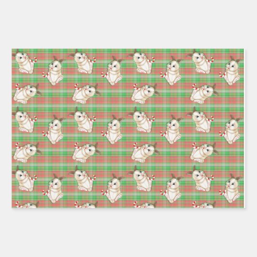 kersttaarkleurig Baby Bunny Green Red Play Fabric Inpakpapier Vel (Voorkant 3)