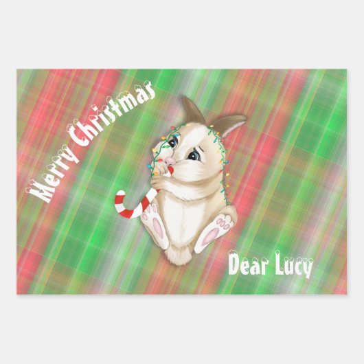 kersttaarkleurig Baby Bunny Green Red Play Fabric Inpakpapier Vel (Voorkant)