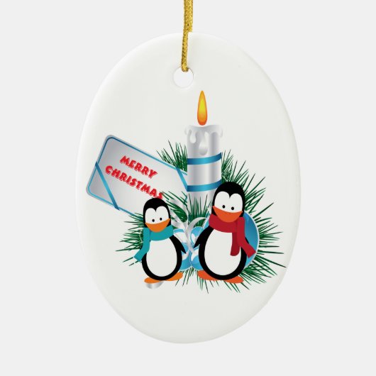 kersttaarpinguïns en aangepaste kaars-siervoorwerp keramisch ornament (Voorkant)
