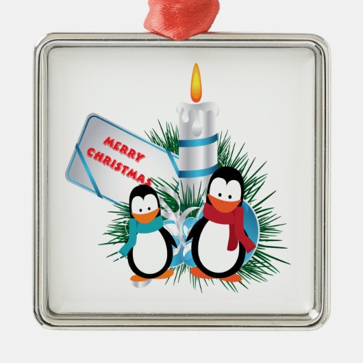 kersttaarpinguïns en aangepaste kaars-siervoorwerp metalen ornament (Voorkant)