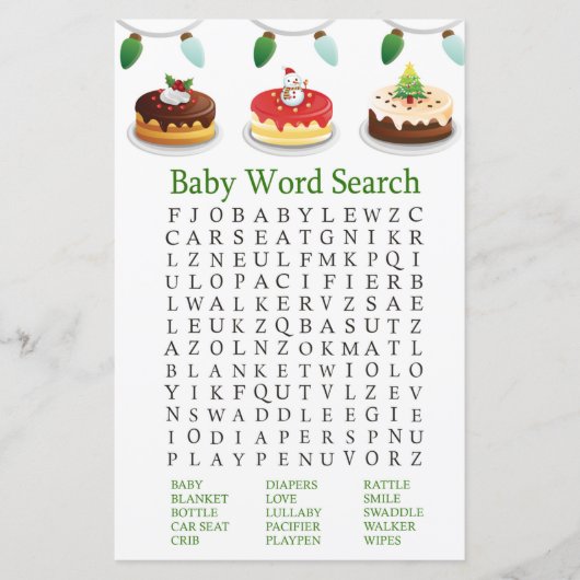 kersttaart Baby shower Word Search Game (Voorkant)