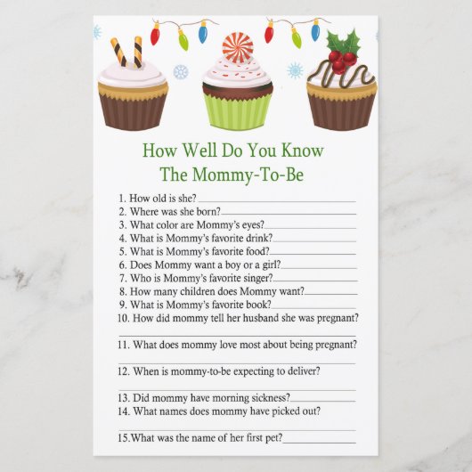 kersttaart hoe goed ken je baby shower ? (Voorkant)