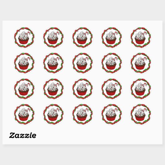 kersttaart met snoepriet ronde sticker (Vel)
