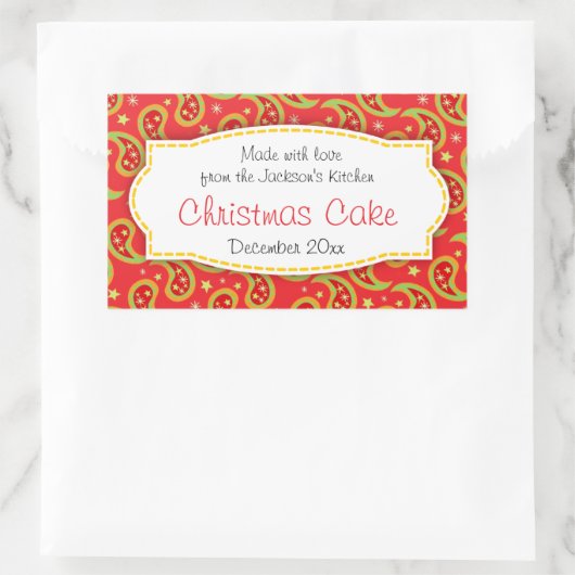 Kersttaart paisley rood voedseletiket sticker (Tas)