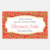 Kersttaart paisley rood voedseletiket sticker (Voorkant)