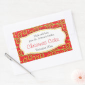 Kersttaart paisley rood voedseletiket sticker (Envelop)