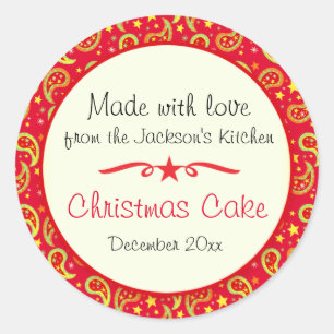 kersttaart paisleyrode sticker voor de etiketterin