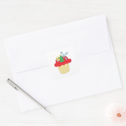 kersttaart vierkante sticker (Envelop)