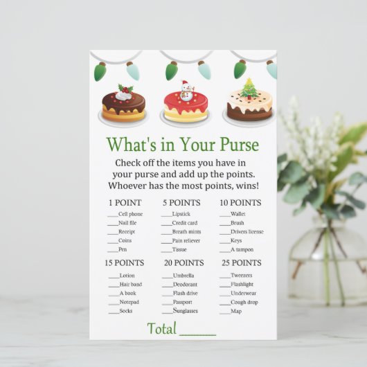 kersttaart Wat zit er in je handtas? (Staand voorkant)