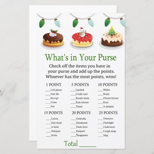 kersttaart Wat zit er in je handtas? (Voorkant / Achterkant)
