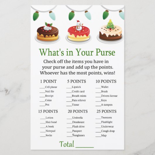 kersttaart Wat zit er in je handtas? (Voorkant)