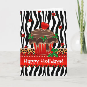 kersttaart Zebra Cupcake Leopard Heart Feestdagen Kaart