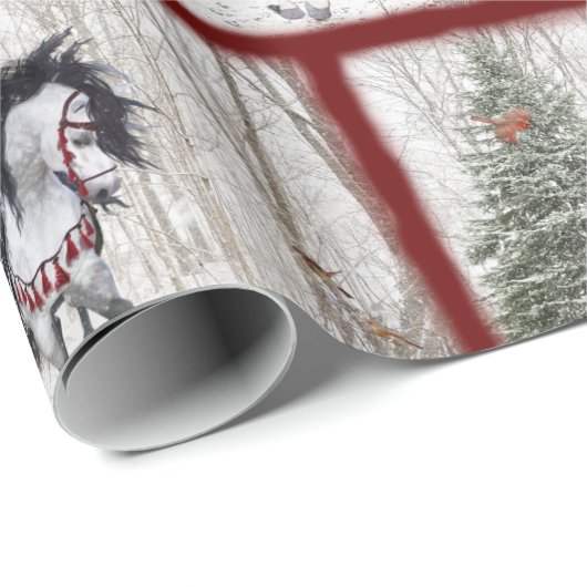 kersttaarten en kardinalen, verpakkingspapier cadeaupapier (Rol Hoek)