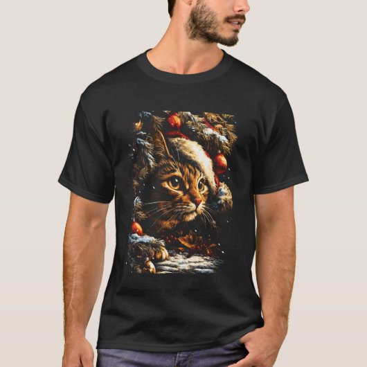 Kersttabbykat met kerstmuts Festieve Winter T-shirt (Voorkant)