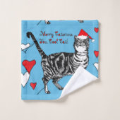 Kersttablet Kat Cool Cats Blue Red Towel Set Bad Handdoek (Wasdoekje)