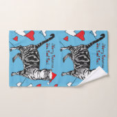 Kersttablet Kat Cool Cats Blue Red Towel Set Bad Handdoek (Handdoek)